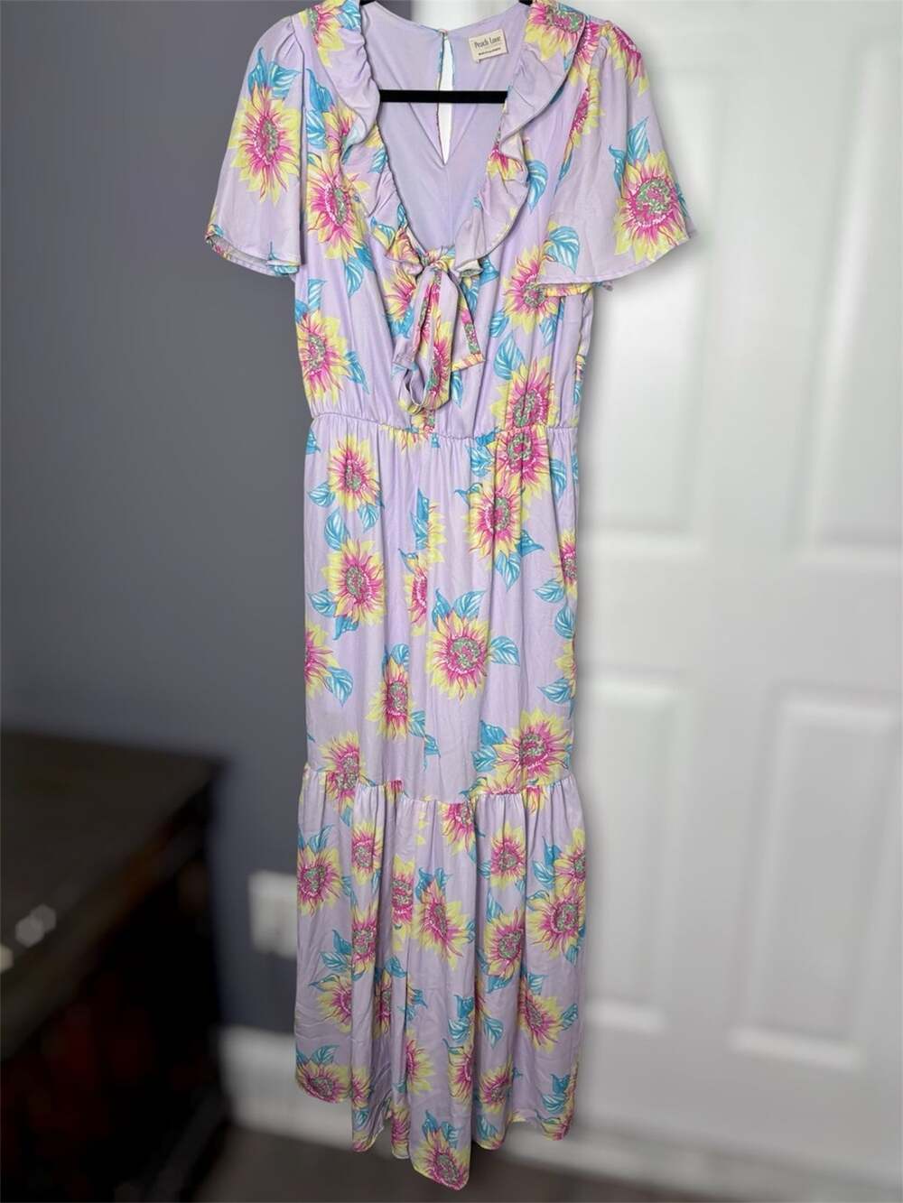 Peach Love Purple Sunflower Wide Leg Jumpsuit Large